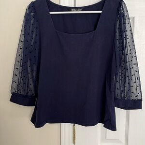 Allegra K polka dot square neck semi sheer sleeves blouse.